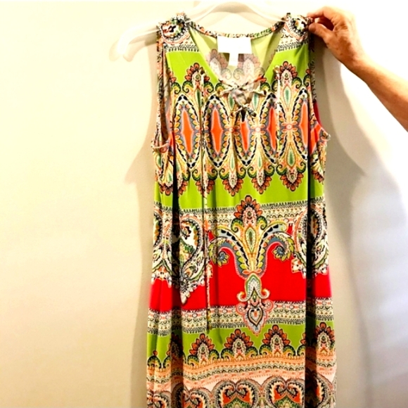 IVY LANE Paisley Slinky Multicolor Lace-up Tie Sleeveless Stretch Dress EUC - Picture 4 of 10